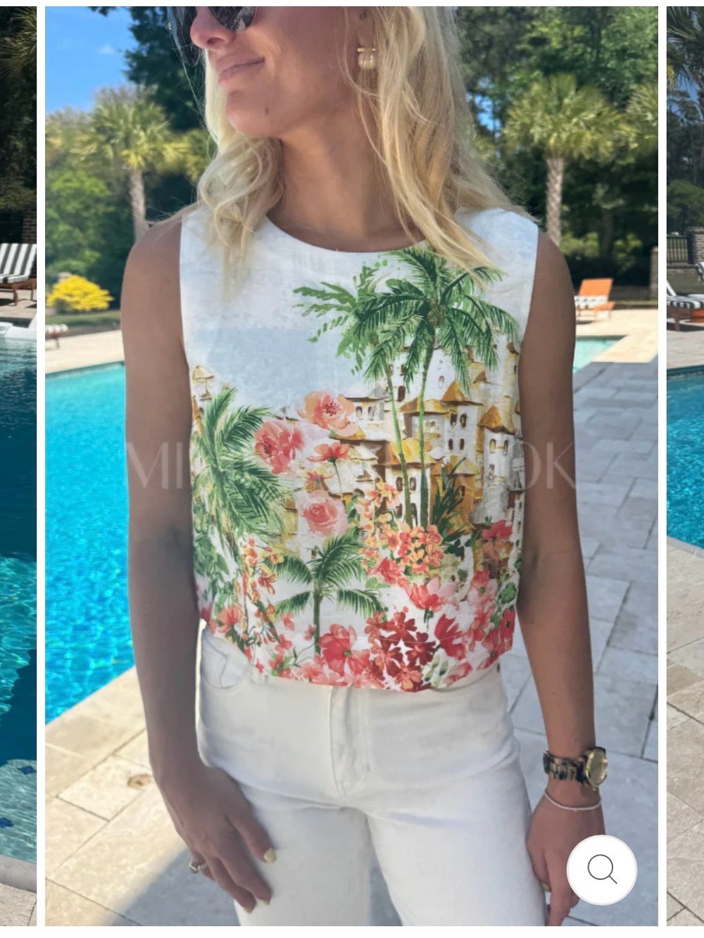 Neutral Ground  Tropical  Crop Tank Top - White Green & Coral $72 web prep 21.5